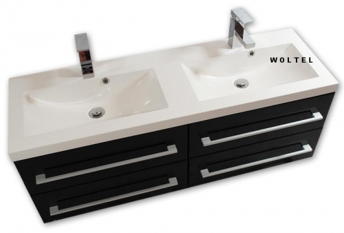 MDF szafka CZARNA LAKIER MDF-120/4 + umywalka 120x39 cm podwójna FALA