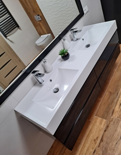 ATU Szafka CZARNA MDF-140/4 cichy domyk MB, uchwyt frezowany + umywalka podwójna 140 cm