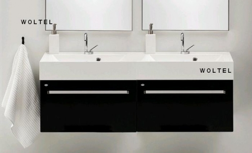 VARIETE SZAFKA CZARNA POŁYSK cichy domyk MB  + umywalka podwójna 160 cm