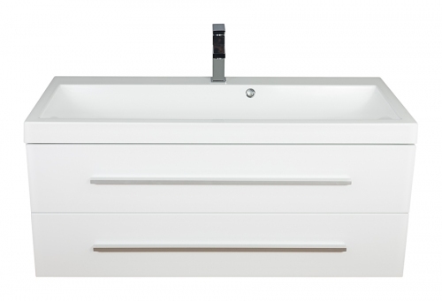 Szafka MDF-C-100/2MB biała lakier  uchwyt listwowy + umywalka KWADRO 100