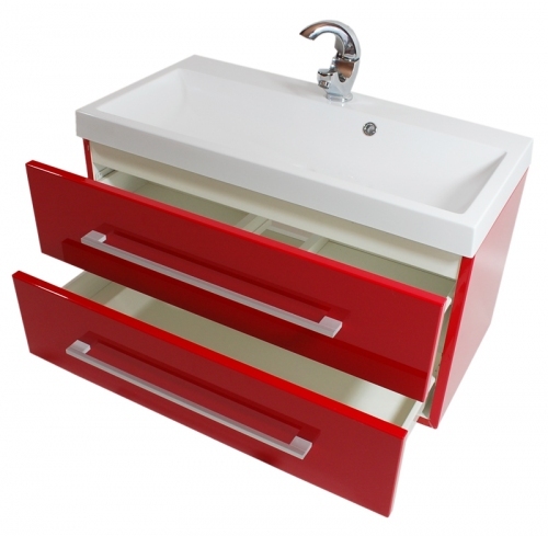 Szafka MDF-C-80/2-82 czerwona + umywalka QUADRA 80 biała