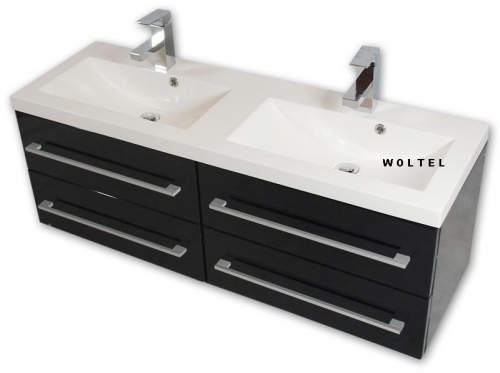 MDF szafka CZARNA LAKIER MDF-120/4 + umywalka 120x39 cm podwójna FALA