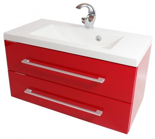 Szafka MDF-C-100/2-82 czerwona + umywalka UMMC-1000x390 biała