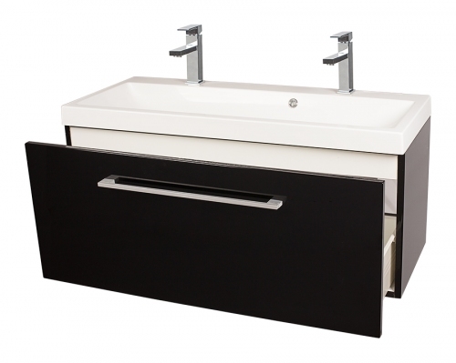 Szafka MDF-C-100/1 czarna  połysk+ umywalka KWADRO 100 DUO