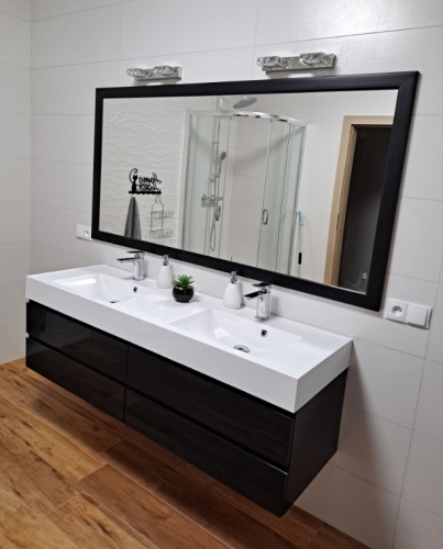 ATU Szafka CZARNA MDF-140/4 cichy domyk MB, uchwyt frezowany + umywalka podwójna 140 cm