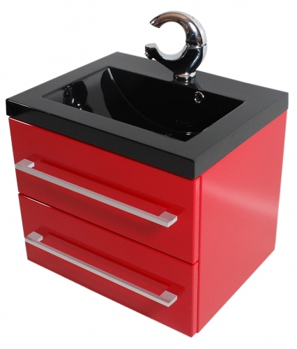 SZAFKA MDF-60/2 CZERWONA + UMYWALKA 60/39 cm CZARNA