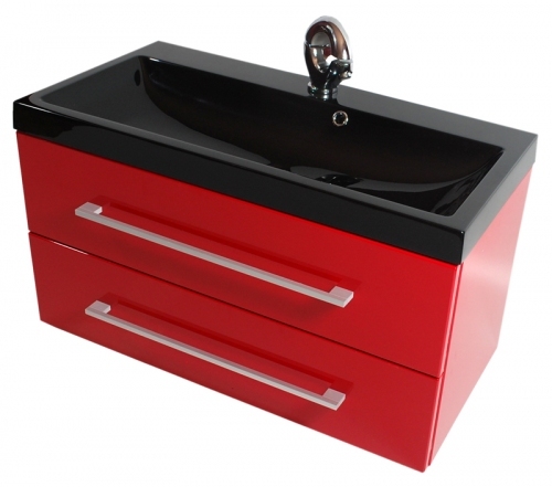 SZAFKA MDF-80/2 CZERWONA + UMYWALKA 80/40 cm CZARNA