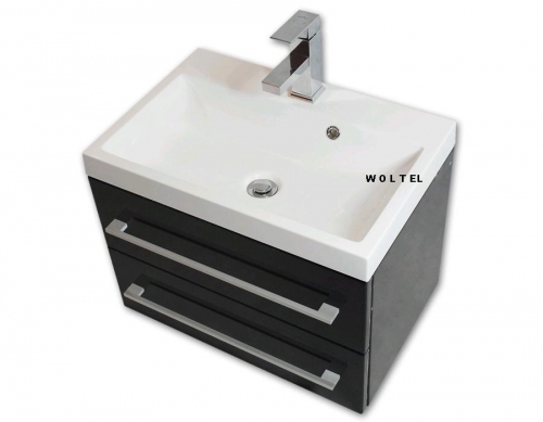 Szafka MDF-C-60/2 czarna LAKIER + umywalka KWADRO 60 biała