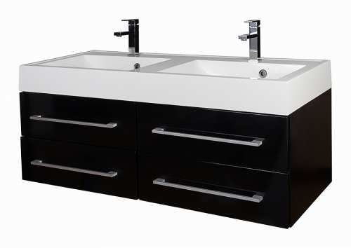 MDF szafka CZARNA LAKIER MDF-140/4 cichy domyk MB   + umywalka 140 cm podwójna