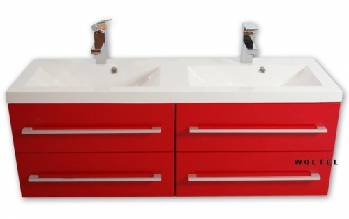 SZAFKA CZERWONA MDF-120/4MB + UMYWALKA 120/46 cm PODWÓJNA