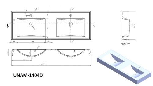 UMYWALKA kompozytowa UNA-140 cm PODWÓJNA