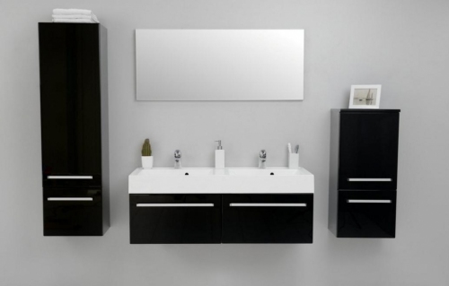 VARIETE SZAFKA CZARNA POŁYSK cichy domyk MB  + umywalka podwójna 160 cm