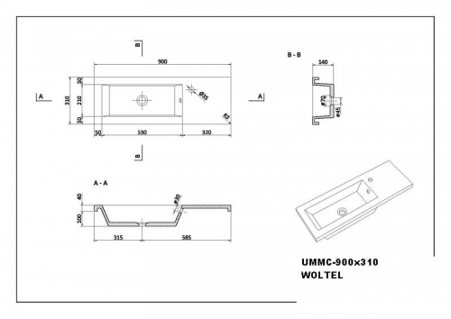 Umywalka prostokątna SLIM 90x31 900x310 cm LANY MARMUR