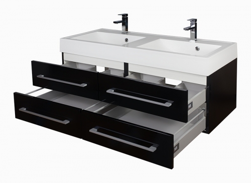 MDF szafka CZARNA LAKIER MDF-120/4  cichy domyk MB + umywalka 120x50 cm podwójna
