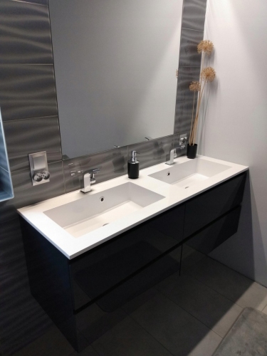 ATU SZAFKA MDF-140/4 GRAFIT cichy domyk MB uchwyt frezowany + umywalka podwójna UMMA-140