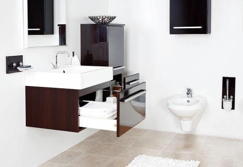 MDF SZAFKA MDF-70 WENGE POŁYSK + UMYWALKA UNA-700 (70x50cm)