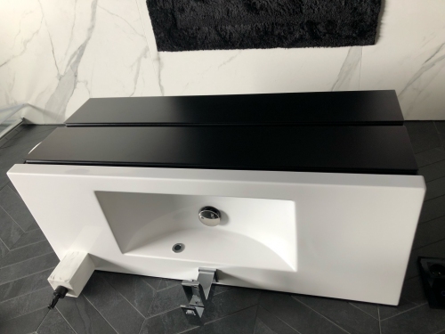 ATU Szafka MDF-C-80/2 cichy domyk  CZARNA MAT  uchwyt frezowany + umywalka UMMC-800x390