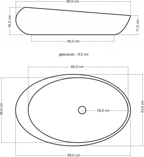 Umywalka nablatowa UN-099 szer.43cm