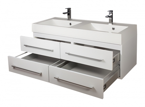 MDF szafka biała MDF-120/4 cichy domyk MB + umywalka 120x50 cm podwójna