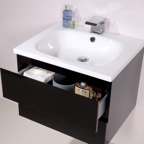 PAOLA szafka MDF-55 czarna lakier + umywalka 55 cm