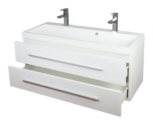 Szafka MDF-C-100/2MB BIAŁA LAKIER  uchwyty relingowe + umywalka KWADRO 100 DUO
