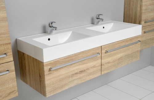 VARIETE SZAFKA DĄB SAMBA cichy domyk MB  + umywalka podwójna 140 cm