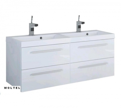 MDF szafka biała lakier MDF-C-120/4  + umywalka podwójna 120x39cm