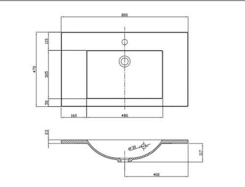 Umywalka prostokątna UMMC-800x470 ( 80x47 cm) LANY MARMUR