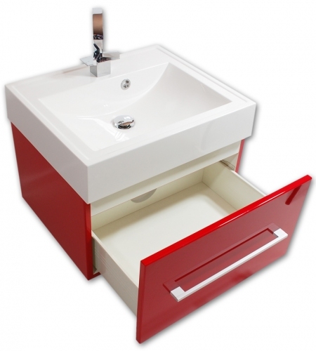 Szafka MDF-60-82 czerwona połysk + umywalka UNA-600