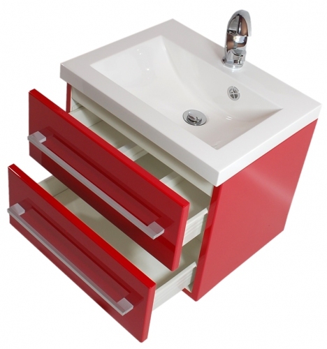SZAFKA MDF-50/2 CZERWONA + UMYWALKA 50/39 cm BIAŁA