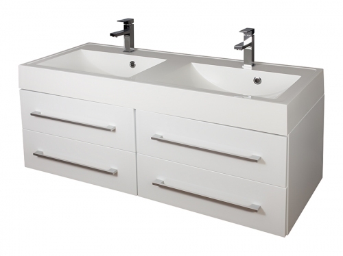 MDF szafka biała MDF-120/4 cichy domyk MB + umywalka 120x50 cm podwójna