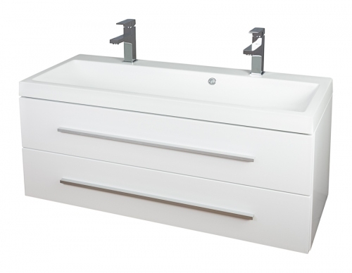 Szafka MDF-C-100/2 cichy domyk MB BIAŁA LAKIER uchwyt listwowy + umywalka KWADRO 100 DUO