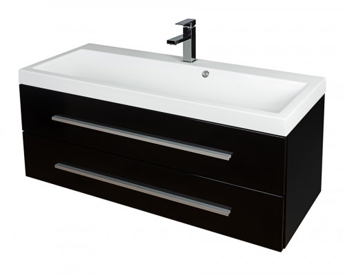 Szafka MDF-C-100/2 CZARNA LAKIER  uchwyt listwowy + umywalka KWADRO 100