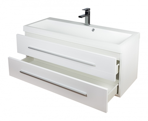 Szafka MDF-C-100/2MB biała lakier  uchwyt listwowy + umywalka KWADRO 100