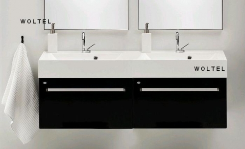 SPEKTRA SZAFKA CZARNA cichy domyk MB + umywalka podwójna 140 cm