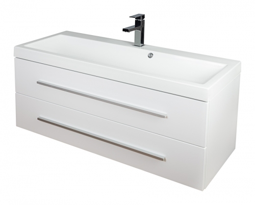 Szafka MDF-C-100/2MB biała lakier  uchwyt listwowy + umywalka KWADRO 100