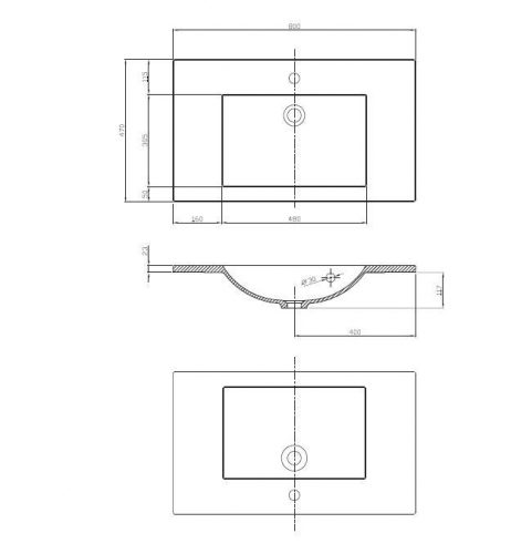 Umywalka prostokątna UMMC-800x470 ( 80x47 cm) LANY MARMUR