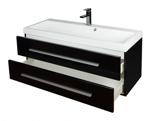 Szafka MDF-C-100/2 CZARNA LAKIER  uchwyt listwowy + umywalka KWADRO 100