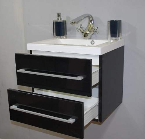 Szafka MDF-C-60/2 czarna cichy domyk + umywalka UMMC-600x390 biała