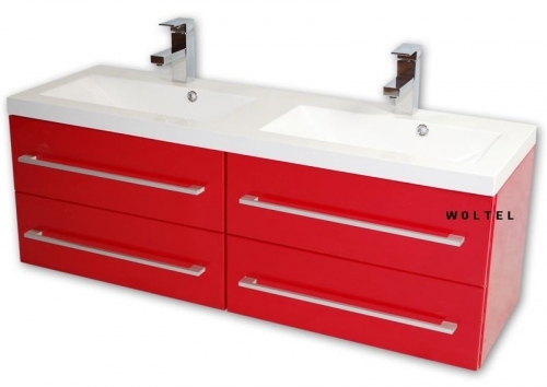 SZAFKA CZERWONA MDF-120/4MB + UMYWALKA 120/39 cm PODWÓJNA FALA