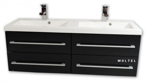 MDF szafka CZARNA LAKIER MDF-120/4 + umywalka 120x39 cm podwójna FALA