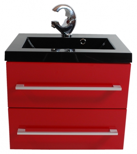 SZAFKA MDF-50/2 CZERWONA + UMYWALKA 50/39 cm CZARNA