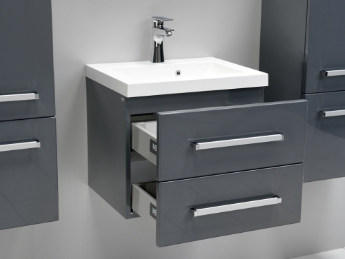 VARIETE Szafka FM-C-442/5/2GT-K917 szara połysk cichy domyk + umywalka 50 cm