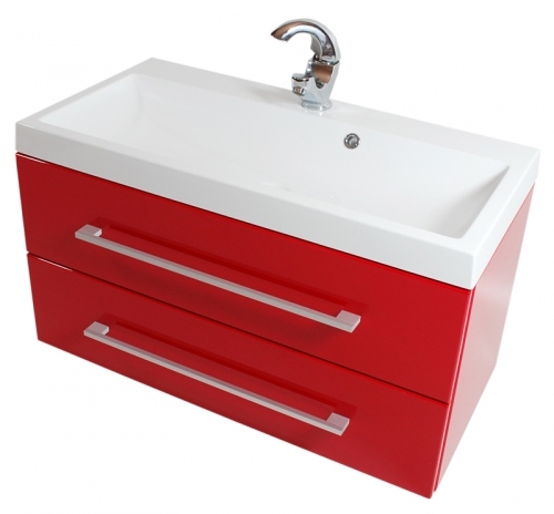 Szafka MDF-C-80/2-82 czerwona + umywalka QUADRA 80 biała
