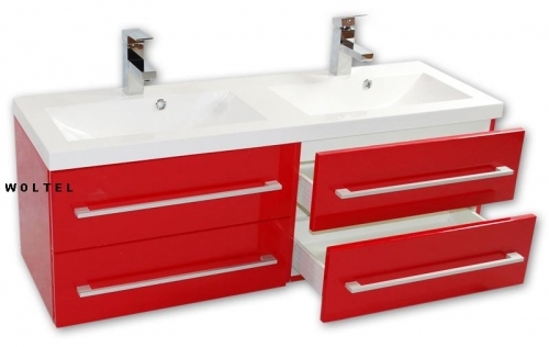 SZAFKA CZERWONA MDF-120/4MB + UMYWALKA 120/39 cm PODWÓJNA FALA